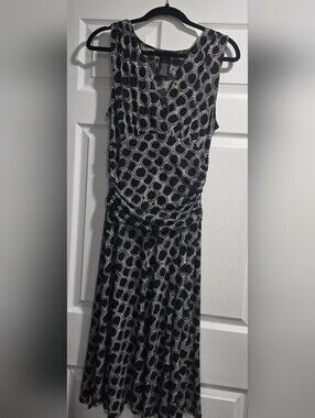 George Black and White Circle-Print Sleeveless Midi Dress